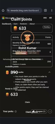 ⬅️How to claim microsoft reward monthly bonus points ➡️😎. #microsoftpoints #microsoftrewards