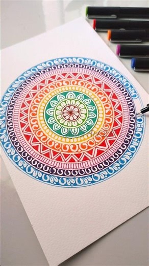 Draw an easy colorful mandala with me ˚.🌈⋆✨ #art #shortvideo #mandala #drawing #colors #painting