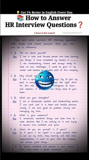 🎯 SMART ANSWERS FOR HR INTERVIEW ✅ #english #spokenenglish #vocabulary #education #interview #short