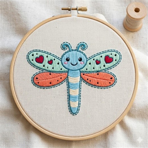 Love-winged Dragonfly Embroidery Design, Sweet Dragonfly Hand Embroidery Pattern, Whimsical Insect Embroidery Design PDF Download - Etsy