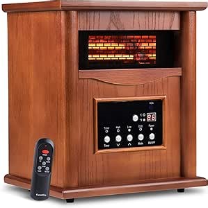 Electric Infrared Space Heaters for Indoor Room Use, LifePlus 1500W Box Space Heater with Wood Frame, Remote Control and Timer, Multiple Security Protections, Nice for Living Room Home Office