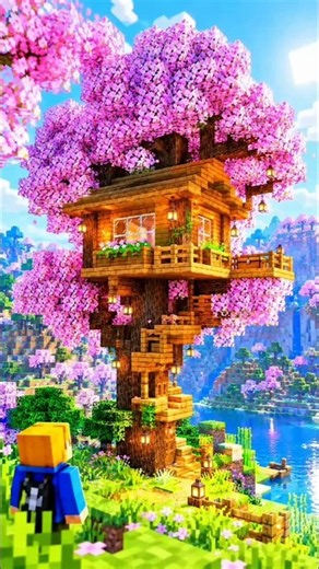 How to Build a Cherry Blossom Treehouse in Minecraft! 🏡| Chilli Boy Build|#viral #minecrafttreehouse