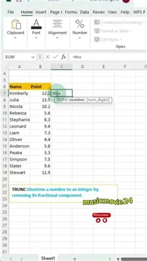 TRUNC Function in Excel #excel #spreadsheetmagic #tips101 #exceltips #learnexcel