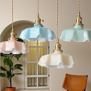 Vintage Scalloped Milk Glass Pendant Light: Antique Brass Cottagecore Chandelier - Etsy UK