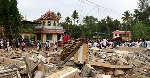 The series of explosions at a New Year firework celebration were so powerful, they demolished nearby buildings and sent bricks flying a half a mile