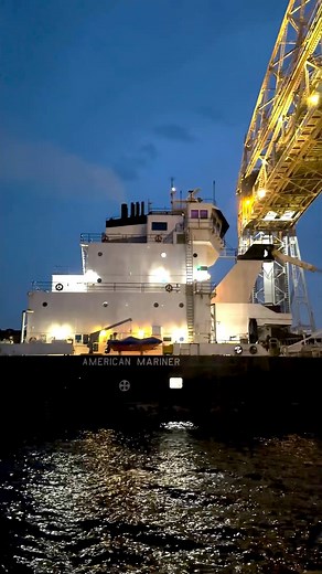 51K views · 1.9K reactions | 730’ American Mariner exchanges a salute with the Duluth Aerial Lift Bridge on the Duluth Ship Canal, before heading off onto Lake Superior in the dark of night. Duluth, Minnesota, August 03, 2025. #americanmariner #greatlakesfreighter #greatlakesshipping #shiphorn #duluth | Aircraft and Marine Machines | Facebook