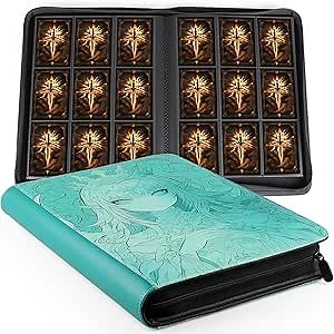 9 Pocket Trading Card Binder for 360 Side Loading Cards, Fixed Page Card Album with Zipper for Standard Size Trading Cards,Anime Green