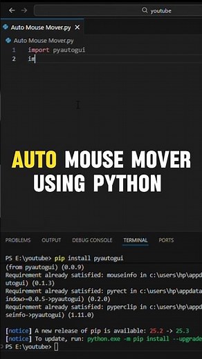 Crazy Auto Mouse Move Hack in Python | Must-Try Automation Trick 🤯 #shorts #youtubeshorts #ytshorts