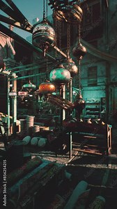 A serene evening at an oriental market showcasing traditional lamps, textiles, and assorted cultural merchandise.