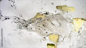 Super Slow Motion of Explosion Pineapple and Burst Water and Slices