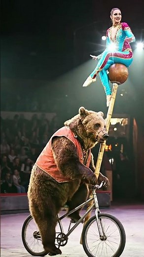 Unbelievable! Bear Rides a Bike with an Acrobat #circus #bear