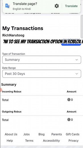 How to see my transaction option in Roblox mobile
