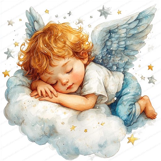 24 Angel Clipart on a Cloud | Heavenly Cherub Illustration | Printable Watercolor Clipart | High Quality Jpgs | Paper Craft | Junk Journal - Etsy UK