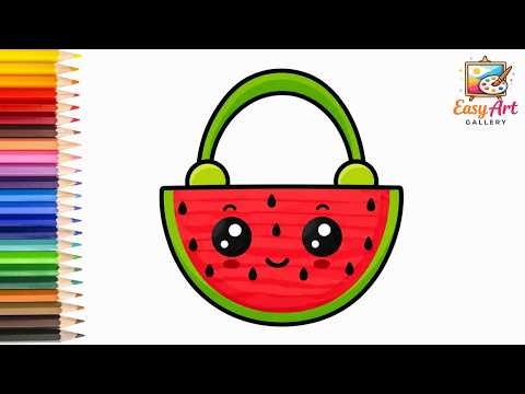 How To Draw Cute Watermelon Hand Bag For Kids | Cute Easy Drawing Step By Step For Kids