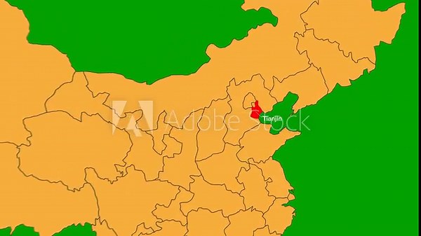 Tianjin map animated video. Tianjin location is highlighted on the China map colour with Green srcreen background in video format.