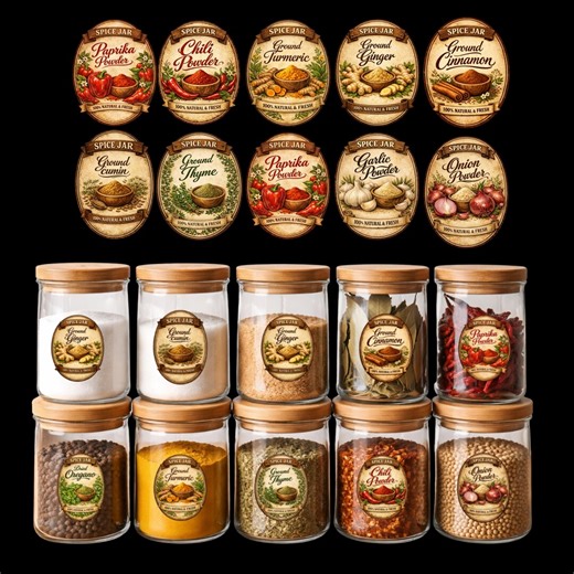 Vintage Kitchen Spice Jar Labels PNG & SVG | Retro Pantry Seasoning Labels | Editable Printable Rustic Apothecary Label Set - Etsy