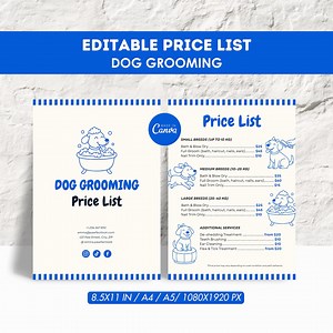 Dog Grooming Price List Template | Editable Canva Design (digital Download) - Etsy Canada