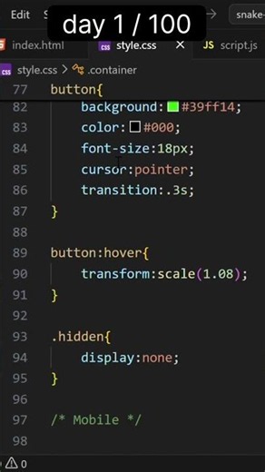 Day 1/100 - I Built a Snake Game Using HTML, CSS & JavaScript 🐍 | 100 Days Coding Challenge
