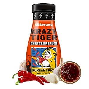 KRAZY TIGER Buldak Chili Crisp Hot Sauce - Spicy Korean Chili Garlic Sauce, Authentic Samyang-Style Spice Blend, Chicken Wing Glaze, Ideal for Pizza, Burgers, Fries, Chicken Nuggets, Dipping Sauce, Cooking & Stir-Fry Enhancer, 6.17 oz