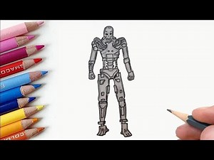 HOW TO DRAW T-800 from TERMINATOR & FORTNITE SKIN - STEP BY STEP DRAWING TUTORIAL