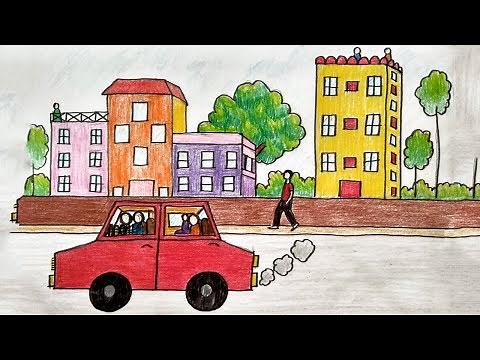How to draw City Scenery Easy drawing Step by Step
