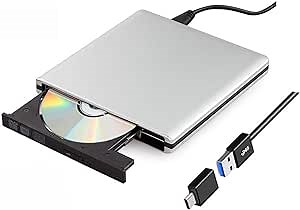 External DVD Drive for Laptop, USB C CD/DVD Burner Drive for Mac,Type C USB 3.0 Dual Purpose External DVD Player Compatible with Laptop Desktop PC Windows Linux OS Apple Mac (Aluminum Burner)