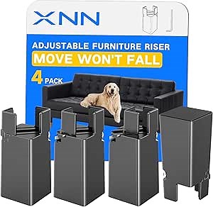XNN Furniture Risers Adjustable Bed Risers 4 Inch with Screw Clamps, Chair Risers, Fit Small Furniture Legs Diameter from 0.8"-1.6" Table Leg Extenders, Desk Sofa Risers, Supports 20000 LBS (4 Pack)