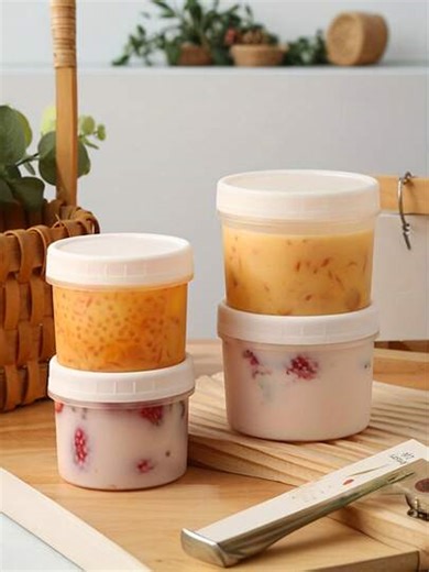 10pcs Small Reusable Food Containers With Screw Lids - Plastic Freezer Storage Jars Suitable For Juice, Pudding Cups, Ice Cream Bowls. Great For Preserving Jelly Desserts, Salads, Jams, Butter, Soups And Leftovers | Perfect Bento Boxes | SHEIN