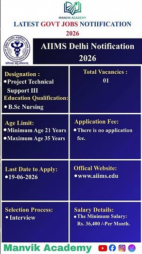 AIIMS Delhi Recruitment 2026 | Project Technical Support III | Full Details