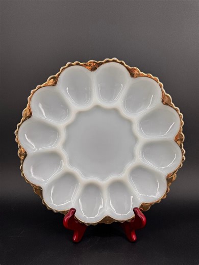 Vintage Anchor Hocking Fire King Milk Glass Deviled Egg Platter Gold Trim Tray - Etsy