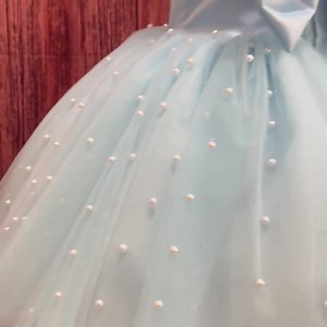 Baby Blue Elegant White Pearl Tulle Wedding Flower Girl Knee Length V-back Infant Toddler Dress - Etsy