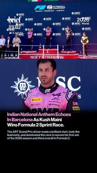 Indian National Anthem Echoes In Barcelona As Kush Maini Wins Formula 2 Sprint Race.