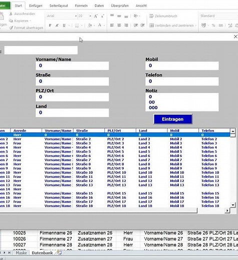 Erstellen eines Datenbank Programms mit Suchmaschine in Excel VBA vvv