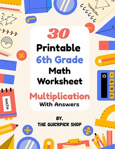 30 Printable 6th Grade Math Worksheets | Multiplication With Answer Keys | Instant Download PDF - Etsy