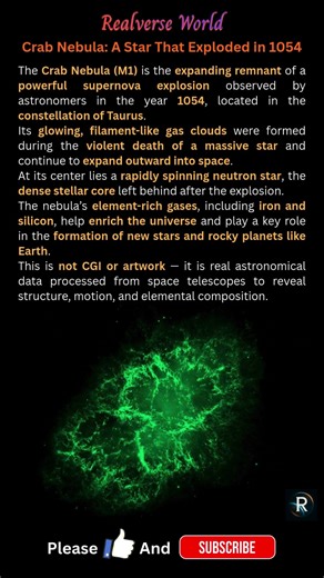 Crab Nebula: A Star That Exploded in 1054 | Real Space Image #universe #space #astronomy
