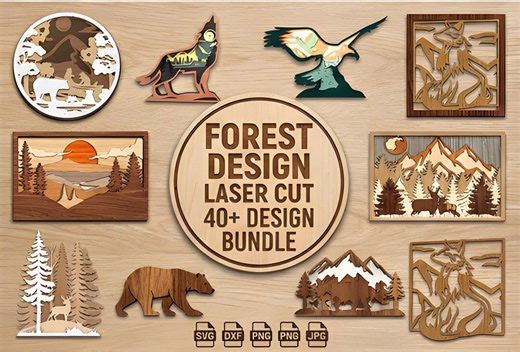 Forest Design Laser Cut Multilayer Mountain Wildlife Wall Art - Etsy Canada