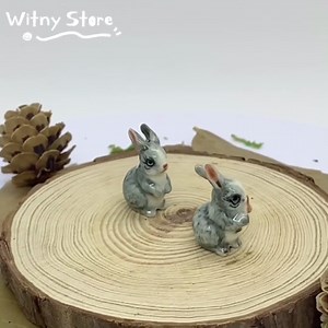 WitnyStore ¾ Inch Gray White Sit Rabbit Ceramic Figurine for Terrarium Decoration Collectible Statue for Adult Collectors Handcrafted Porcelain Ornament Sculpture Home Room Tabletop Decor