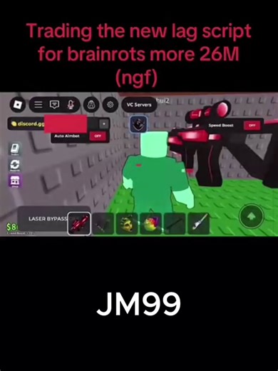trading new lag laser script for 26m brainrots and higher cant go first srry and i will have to message the script to u