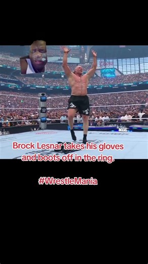 Brock Lesnar takes his gloves and boots off in the ring.#WrestleMania