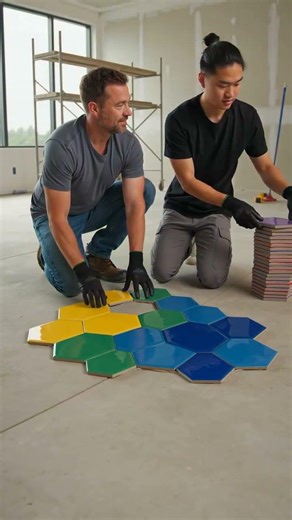 Hexagonal Tile Magic — Bare Floor to Geometric Masterpiece! #Shorts #FloorDesign