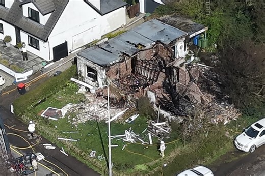 Watch aerial footage of aftermath from the Hambleton house explosion as man arrested