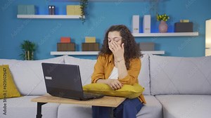 The young woman who fell asleep in front of a laptop. Stock Video