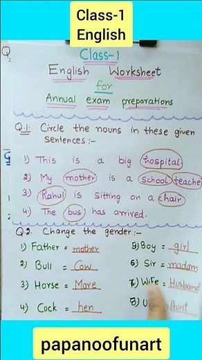 Class-1 English worksheet. English worksheet for class-1.#englishgrammar #english