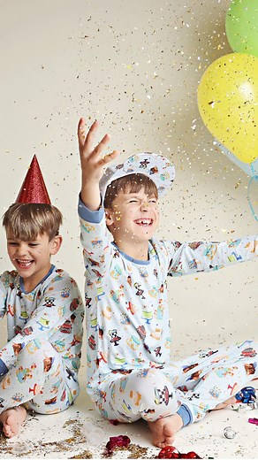 Brittani Boren Leach on Instagram: "Get ready for the cutest BIRTHDAY PAJAMAS 🥳🎉 Available TOMORROW 2/21 🎉 I’m so honored to have been able to design this birthday collection with @george_hats 🎂🎉 I love making my kids birthdays special, and now even their pjs (and hats!) can be festive!! And if you look closely…. you might recognize those cakes 🥹🎂 Sizes will be available up to 8T"