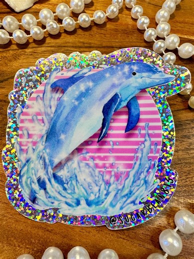 Glitter Dolphin Sticker, Glittery Beach Sticker, Sparkley Dolphin Sticker, Summer Beach Sticker, Cute Beach Decal, Dolphin Sticker, - Etsy