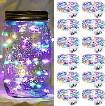 12 Pack Fairy Lights 7Ft 20 LED Twinkle String Lights 3 Modes Battery Operated Waterproof Firefly Starry for Mason Jar Party Wedding Christmas Valentines Day Table Centerpieces,Multicolor