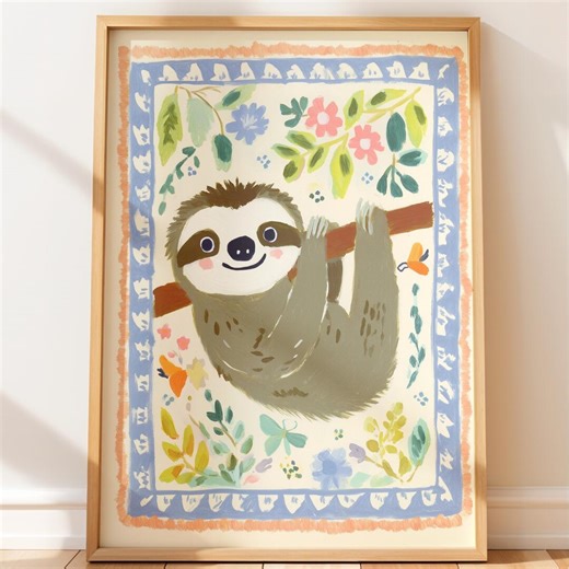 Colourful Kids Nursery Art - Smiling Sloth Illustration, Children's Art Print, Kids Wall Art, Kids Animal Poster, Digital Download 22 - Etsy