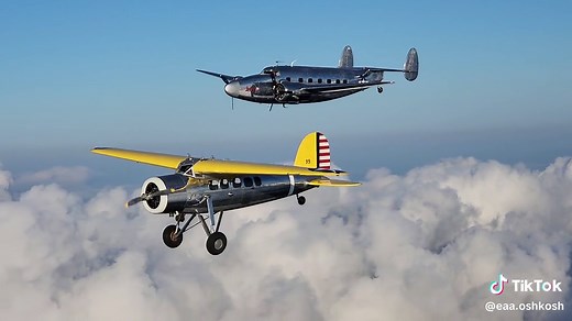 Two Legendary Lockeed titans, one legendary formation. Its a mesmerizing moment as the Mid America Flight Museum's Lockeed Vega and Lodestar join up in a spectacular duet #flying #pilotlife #generalaviation #aviation #planespotting