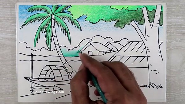 Easy Color Pencil Drawing Tutorial How to Draw a Village Landscape for Beginners