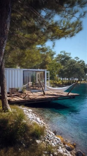A container lake house where mornings start with mist, coffee hits different, and weekends forget what stress is. Would you live here or never leave? | Container Homes DIY
